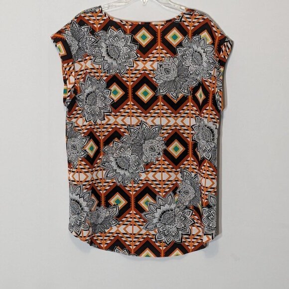 Women's 7th AVENUE DESIGN STUDIO, Orange Aztec Print Sleeveless Tunic Top Size M - Picture 2 of 5